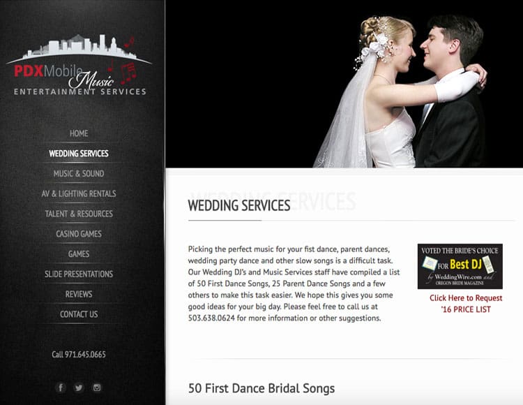PDX Mobile Music Entertainment Wedding Page